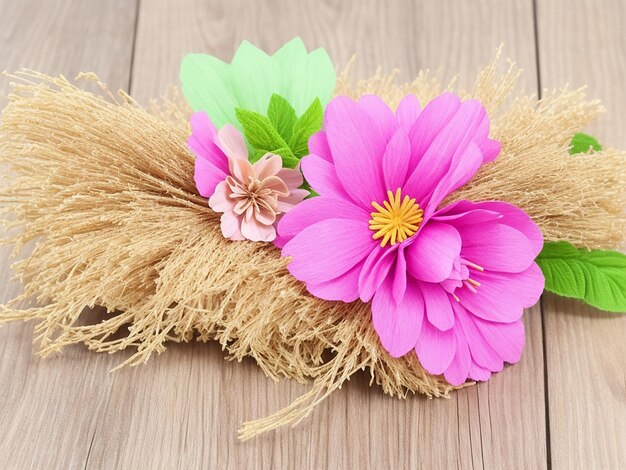 Decorative straw for hand made and flower of straw on wooden background