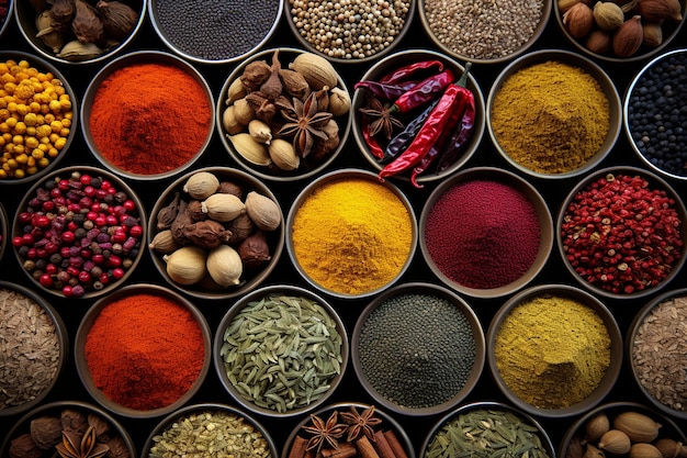 Decorative top view of oriental spices