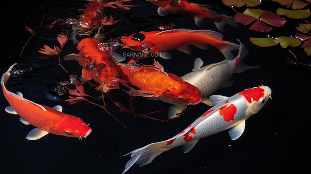 Decorative underwater fish pond koi aquarium wildlife colorful view clear water nature