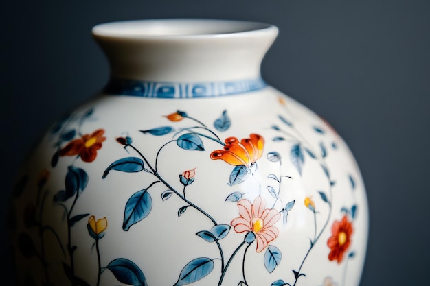 A decorative vase featuring intricate floral designs in vibrant colors