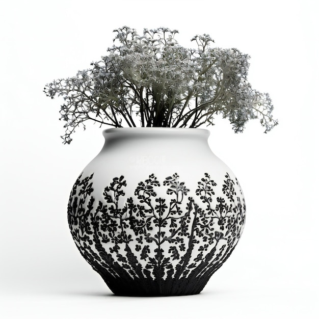 Decorative vase with flowers on a white background