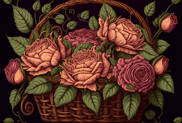 Decorative vintage roses creative digital illustration painting