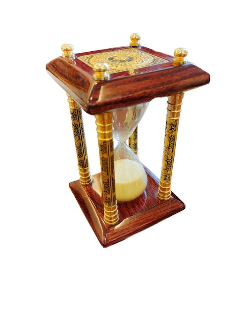 Decorative vintage wooden hourglass on a white background with clipping path