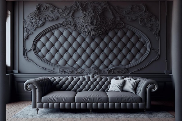 Decorative wall behind the grey Chester couch