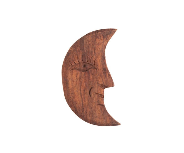 decorative wooden moon isolated on white background