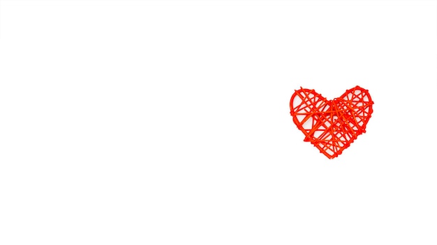 Decorative wooden red heart on white background. Copy space