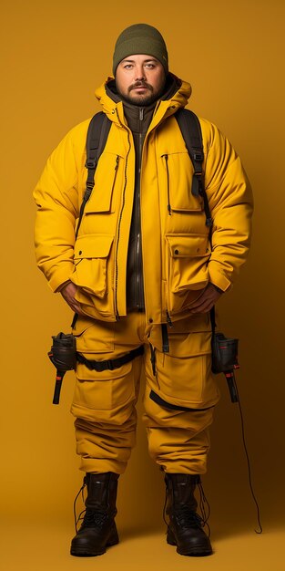 Dedicated Fisherman on Solid Yellow Background