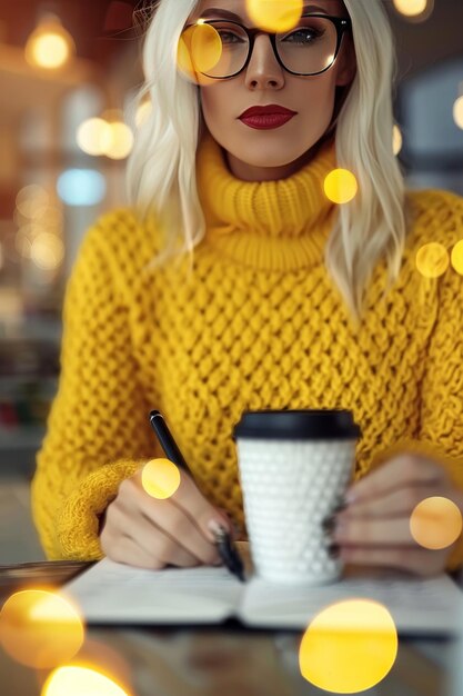 Photo dedicated woman writing on notepad with focus while actively engaging in work and study