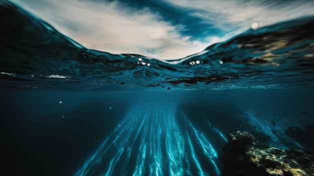 Photo the deep blue expanse of the oceans surface observed from below the water