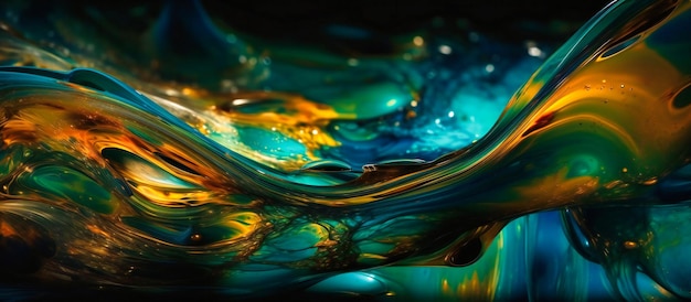 Deep blue and gold abstract wallpaper with green streaks