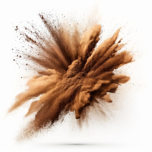 Deep brown dust explosion on white BG Generative AI