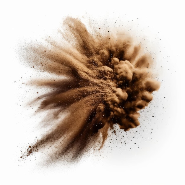 Deep brown dust explosion on white BG Generative AI