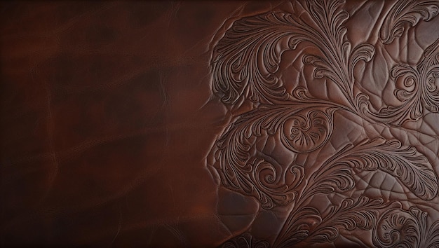 Photo deep brown embossed leather background with intricate patterns and texture