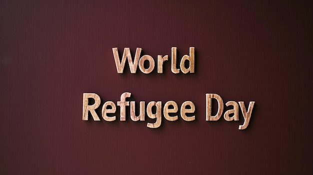 Deep burgundy background adds sophistication to World Refugee Day in elegant serif font