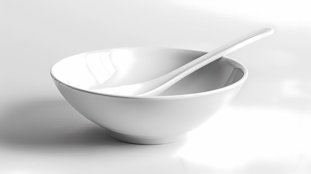 Deep ceramic bowl with longhandled spoon ramen style left quarter empty