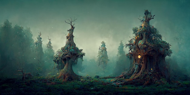 Deep in a distant, hidden, mysterious forest sits an enchanting fairy tree home inside an old oak