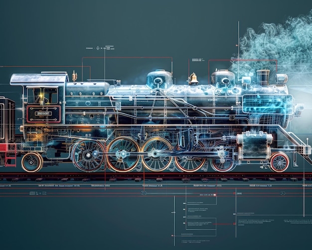 A deep dive into the engine operation of a steam train through a high resolution scan illustrating steam power in motion