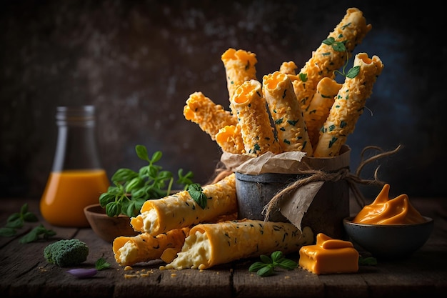 Deep fried golden cheese sticks snack Generative AI