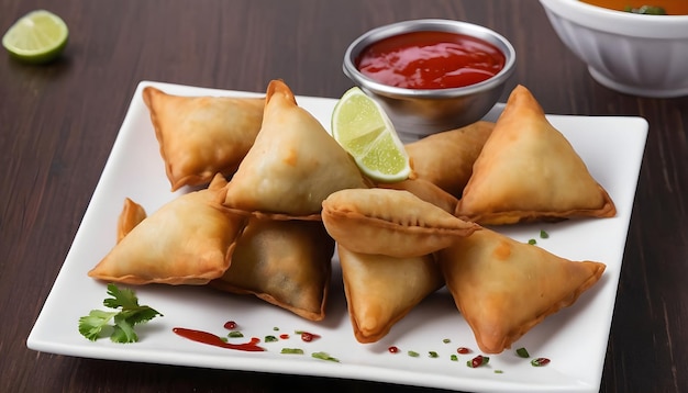 Deep fried samosas and dumplings gourmet appetizer