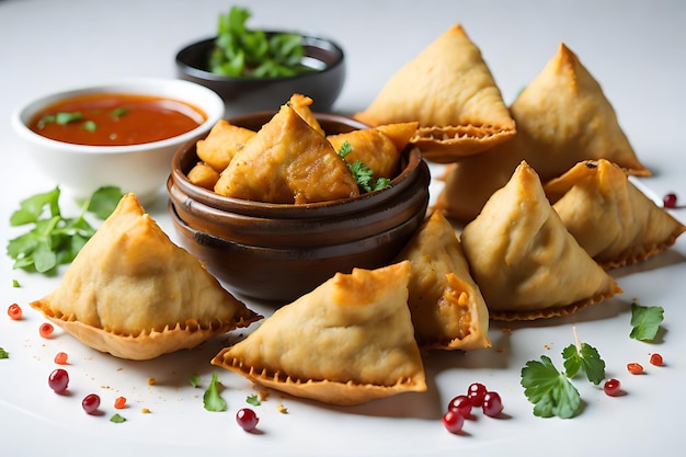 Deep fried samosas and dumplings gourmet