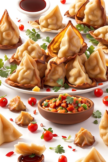 Deep fried samosas and dumplings gourmet