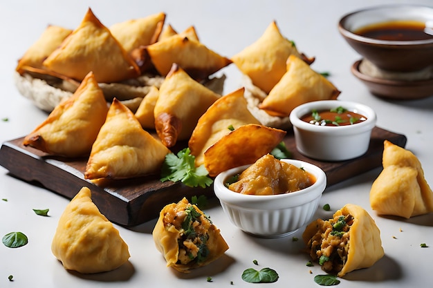 Deep fried samosas and dumplings gourmet