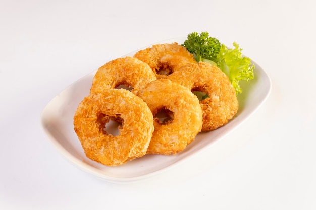 Deep fried shrimp cake on a white background Thai food