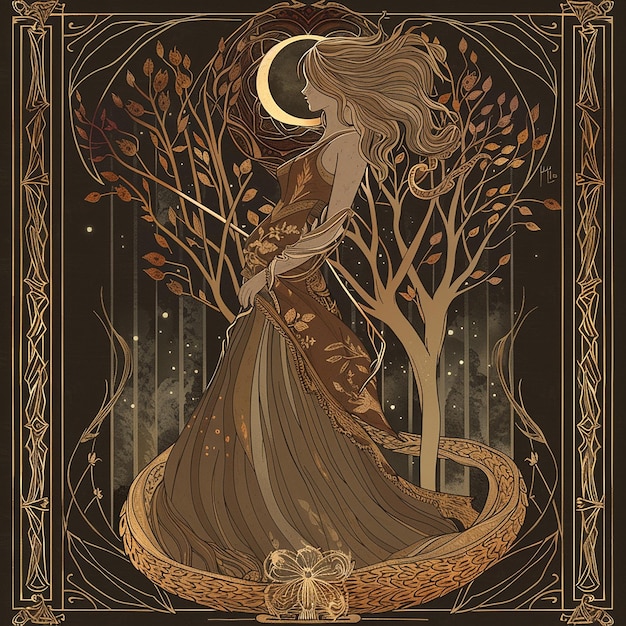 Photo deep and mystical stylized illustration of the empress tarot card in earthy colors symbolizing femin