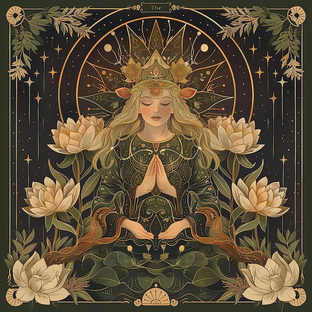 deep and mystical stylized illustration of The Empress tarot card in earthy colors symbolizing femin