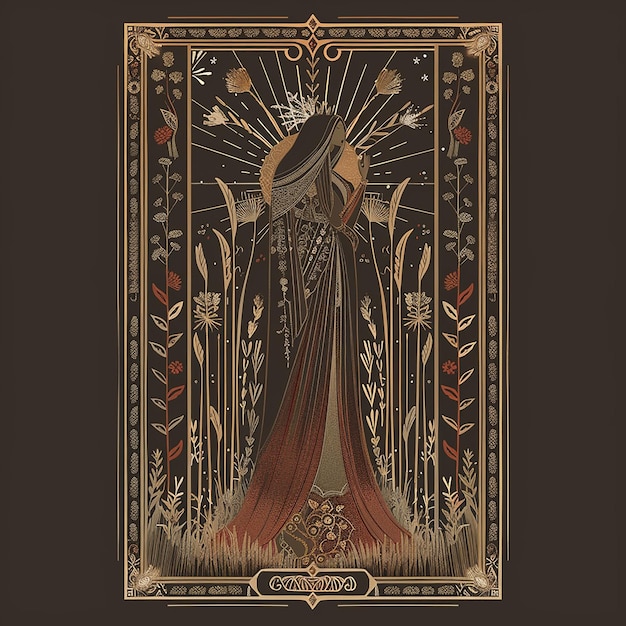 deep and mystical stylized illustration of The Empress tarot card in earthy colors symbolizing femin