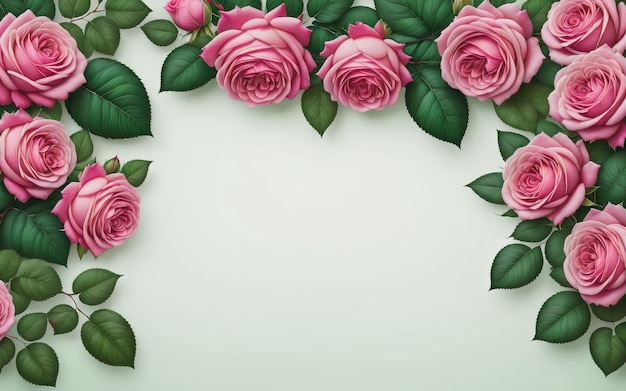 deep pink roses green leaves background