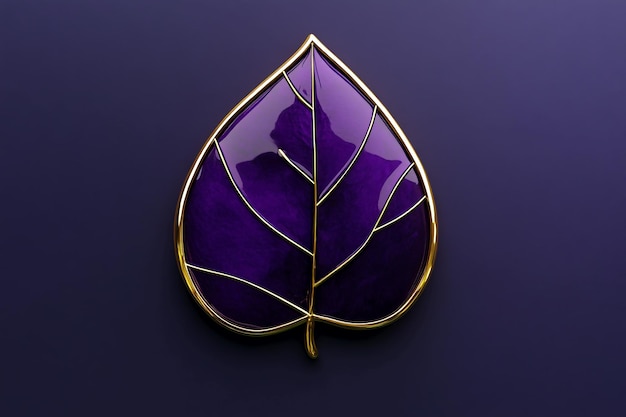 Deep Purple Leaf with Gold Trimming 3d Background Wallpaper