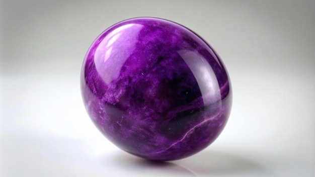 A deep purple sugilite with a glossy finish floating and subtly turning to highlight