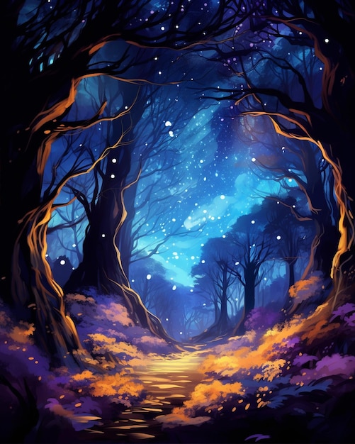 Photo deep starry night forest scene