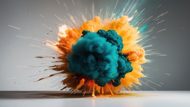 Photo deep teal and bright yellow explosion swirling dramatically in artistic display