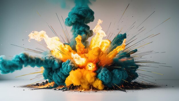 Photo deep teal and bright yellow explosion swirling dramatically in artistic display