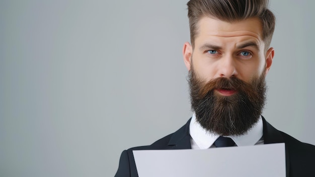 Deep in thought businessman with document and pen reading notes at office