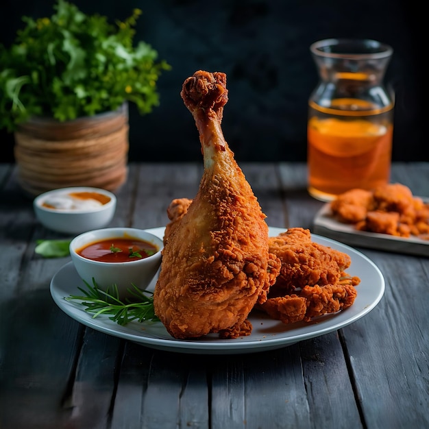 Deepfried chicken drumstick with good decoration