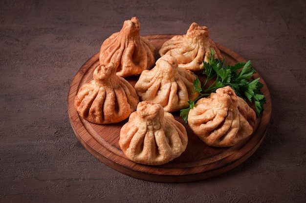 Deepfried khinkali khinkali with meat traditional Georgian dish no people