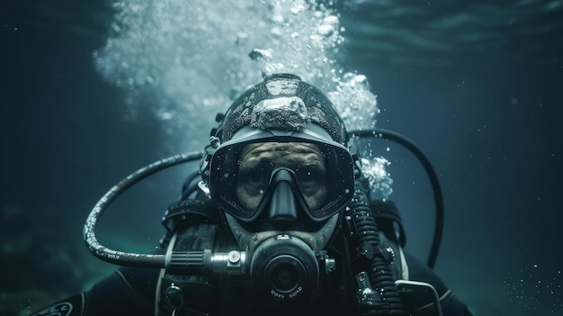 DeepSea Diver In a diving suit with helmet and oxygen tank