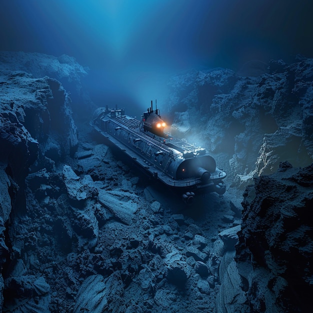 Deepsea mining submarine extracting rare minerals from hydrothermal vent fields