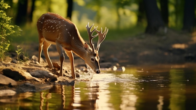 Photo deer animal drinking water ai generated pictures