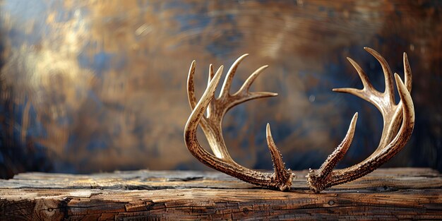 Photo deer antlers on old wooden background isolated