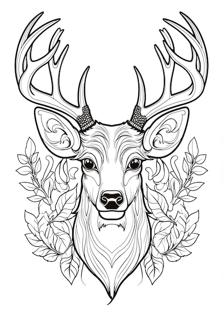 Deer Coloring Page Deer Line Art coloring page Deer Outline Drawing For Coloring Page Animal Coloring Page Deer Coloring Book AI Generative