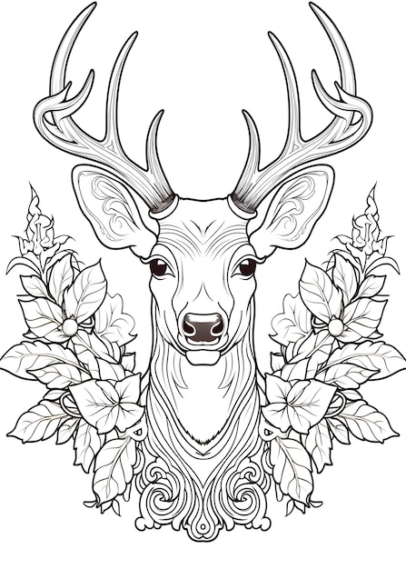 Deer Coloring Page Deer Line Art coloring page Deer Outline Drawing For Coloring Page Animal Coloring Page Deer Coloring Book AI Generative