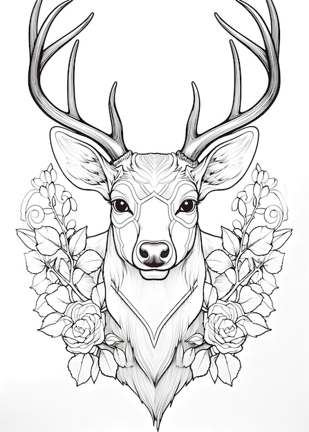 Deer Coloring Page Deer Line Art coloring page Deer Outline Drawing For Coloring Page Animal Coloring Page Deer Coloring Book AI Generative