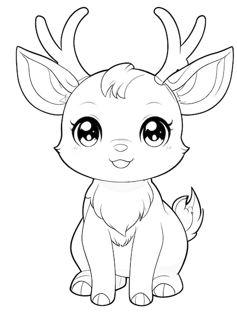 Photo deer coloring pages fo kids and adults cute deer coloring page illustration