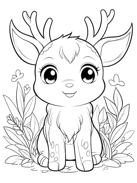 Photo deer coloring pages fo kids and adults cute deer coloring page illustration