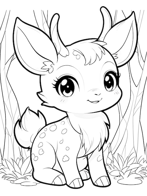 Photo deer coloring pages fo kids and adults cute deer coloring page illustration