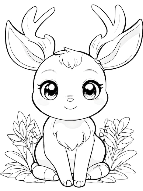 Photo deer coloring pages fo kids and adults cute deer coloring page illustration